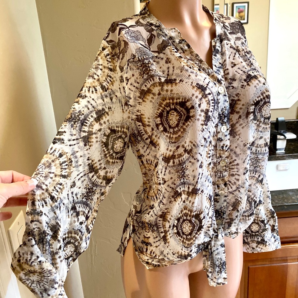 Breezy Sheer Tie-Front Top, Size L